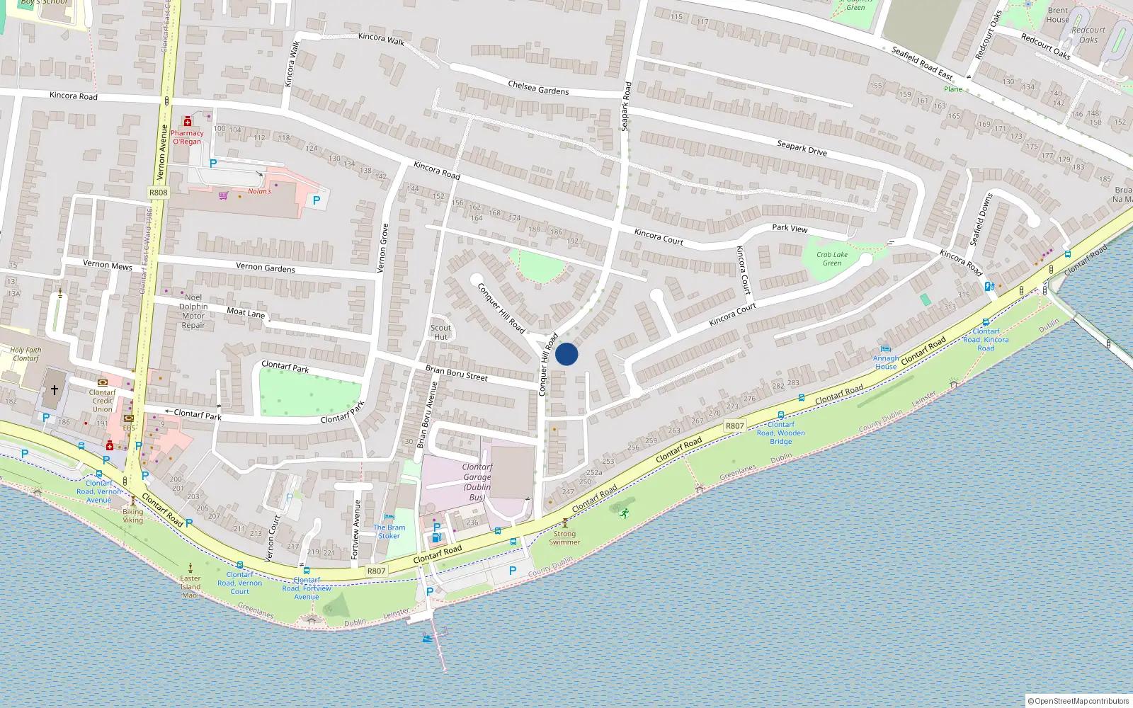 Overhead map showing the location of 36 Conquer Hill Road, Dublin 3