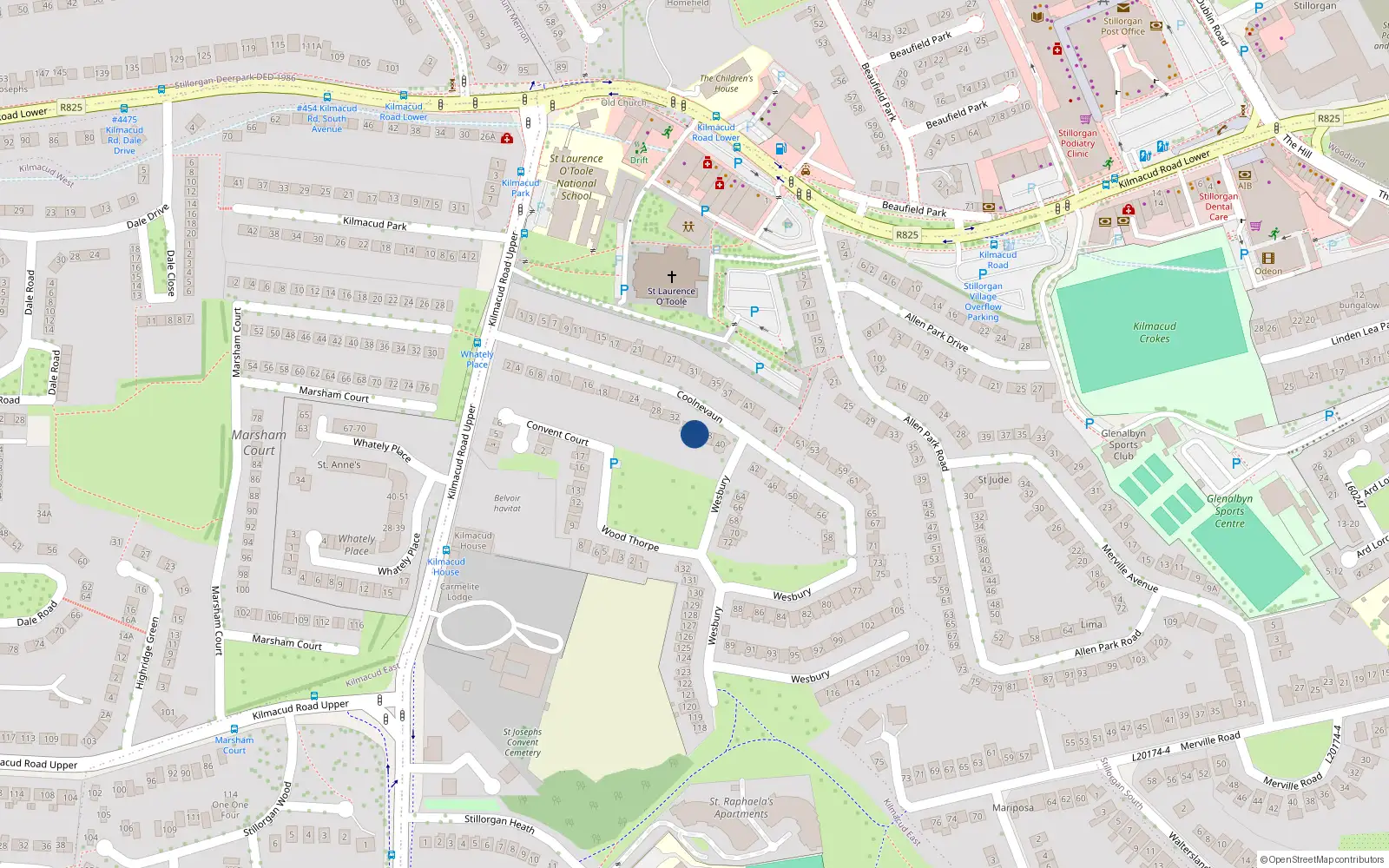 Overhead map showing the location of 36 Coolnevaun, Upper Kilmacud Road, Stillorgan