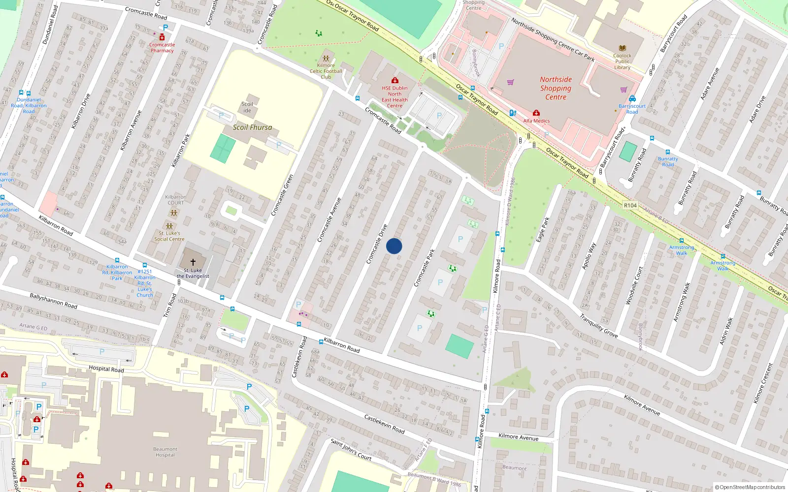 Overhead map showing the location of 36 Cromcastle Drive, Dublin 5