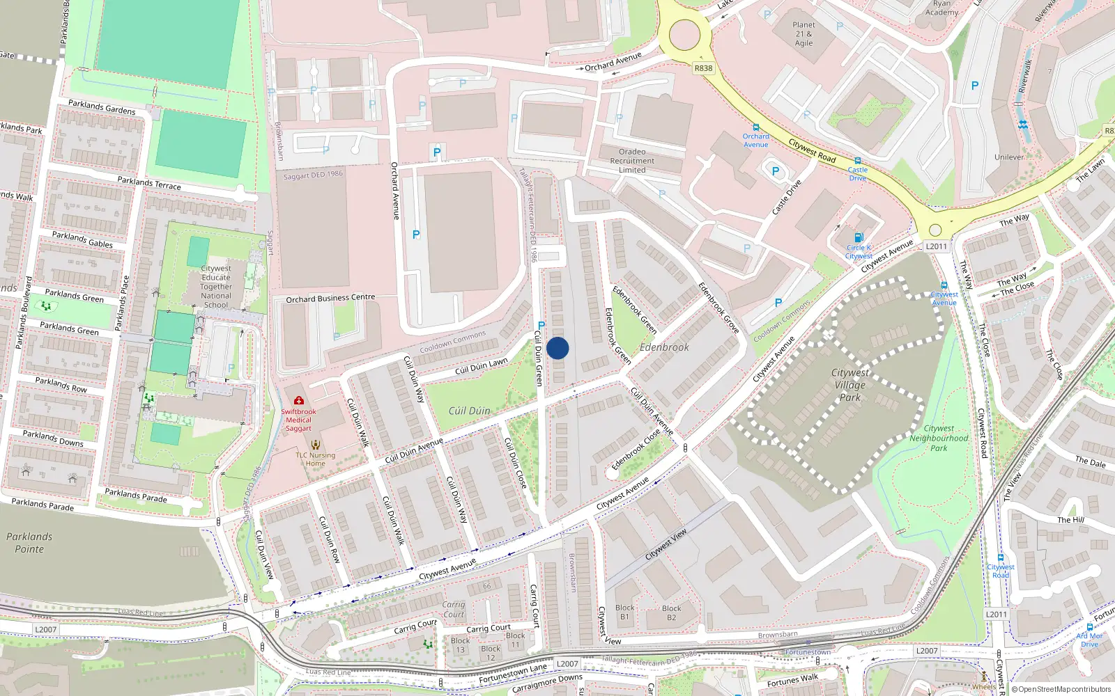 Overhead map showing the location of 36 Cúil Duin Green, Cúil Dúin