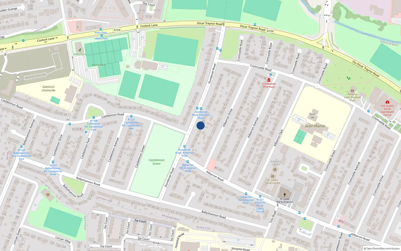 Overhead map showing the location of 36 Dundaniel Road, Coolock, Dublin 5