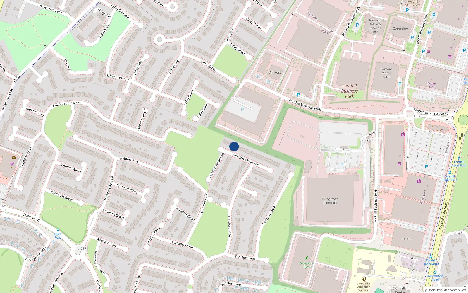 Overhead map showing the location of 36 Earlsfort Meadows, Lucan