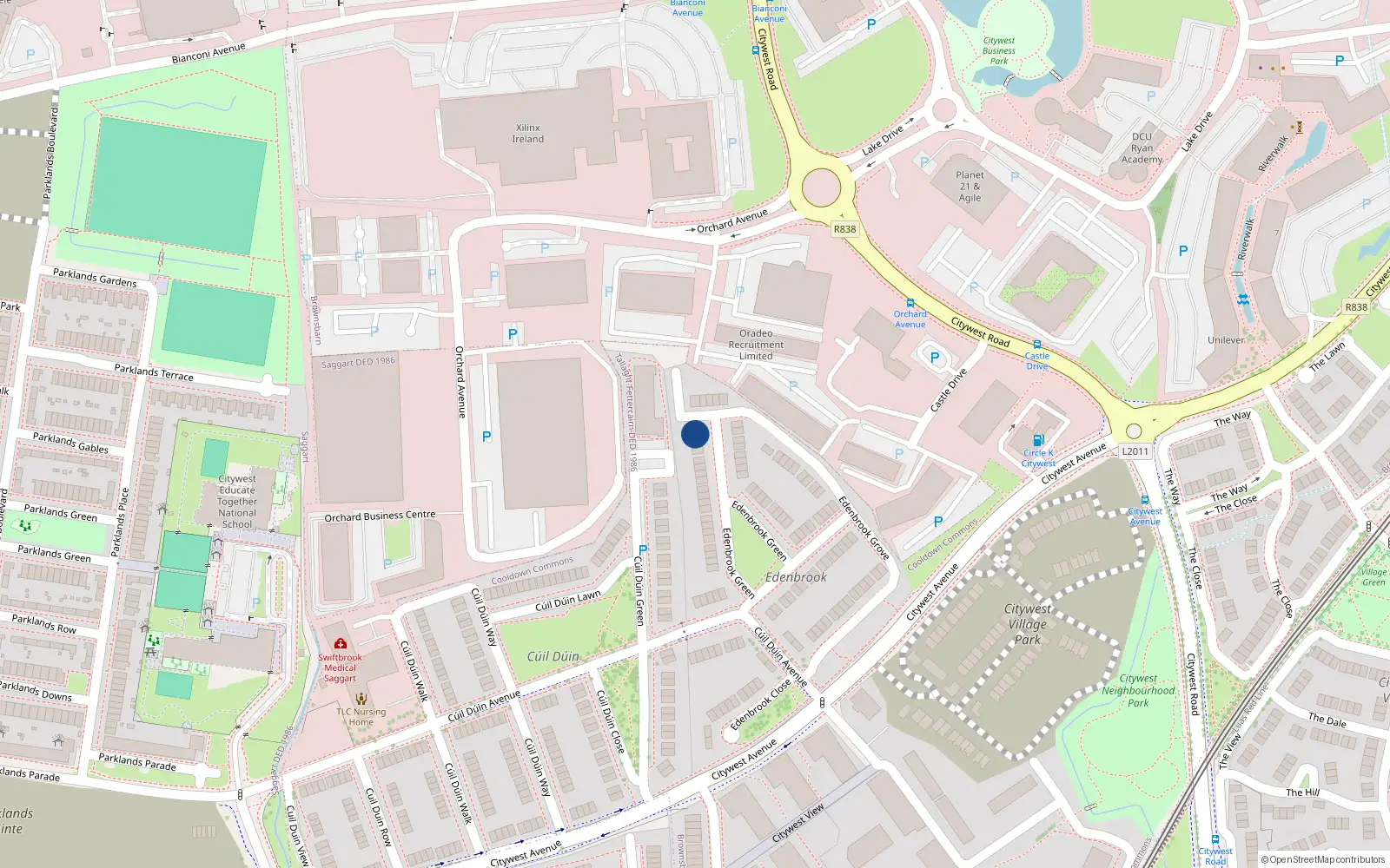 Overhead map showing the location of 36 Edenbrook Green, Citywest