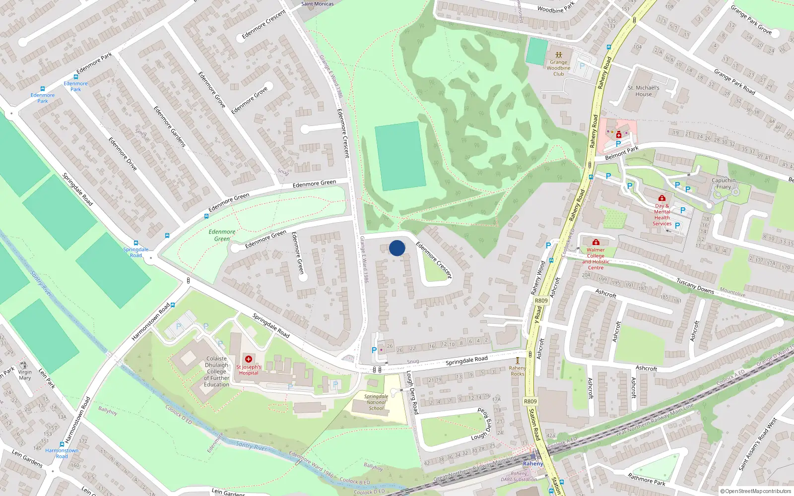 Overhead map showing the location of 36 Edenmore Crescent, Dublin 5