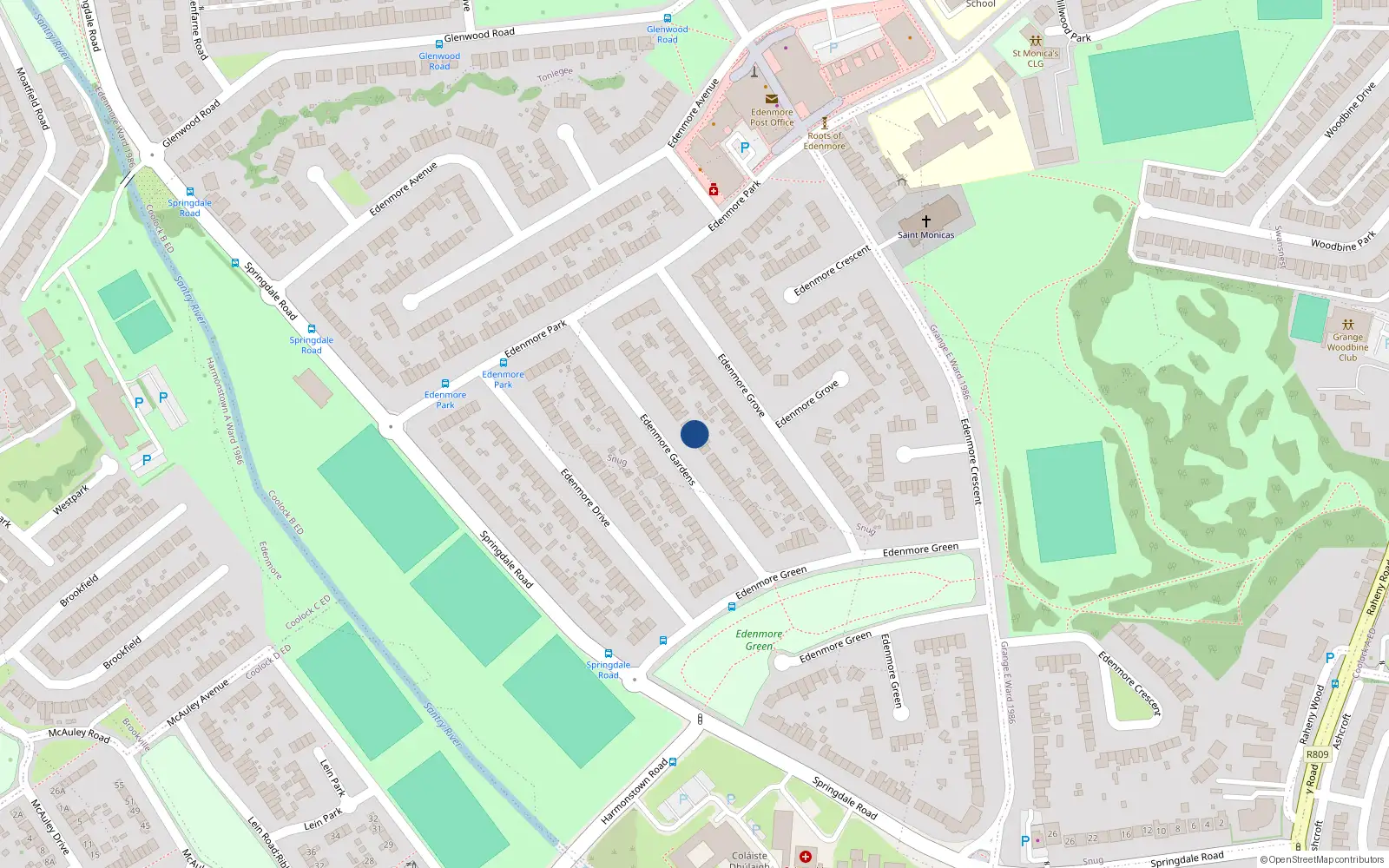 Overhead map showing the location of 36 Edenmore Gardens, Dublin 5