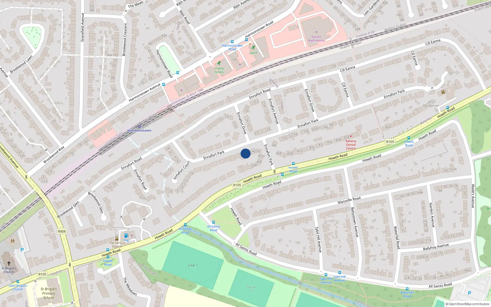 Overhead map showing the location of 36 Ennafort Park, Dublin 5