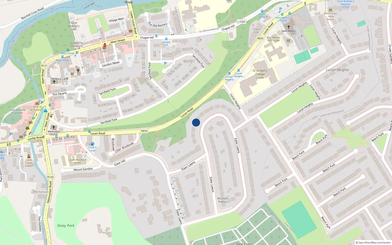Overhead map showing the location of 36 Esker Lawns, Lucan