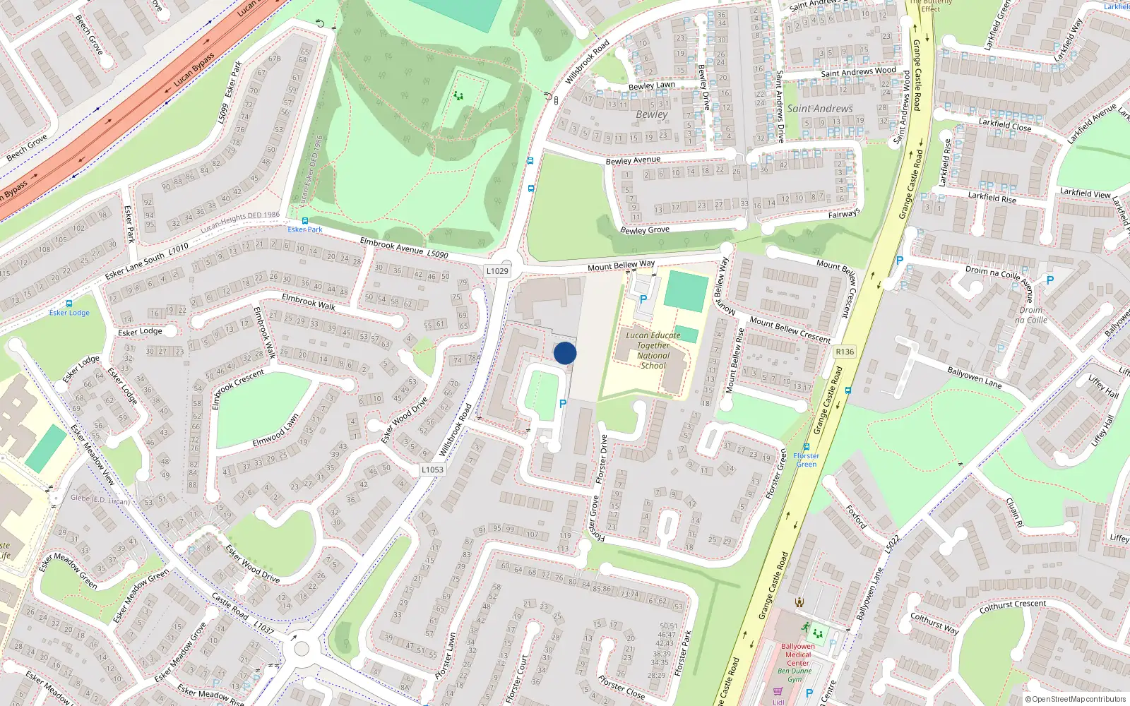Overhead map showing the location of 36 Fforster Square, Lucan, Dublin