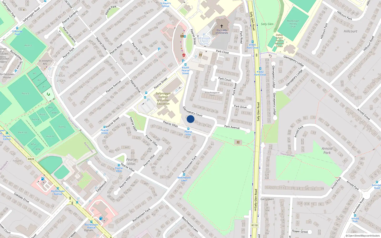 Overhead map showing the location of 36 Glenageary Court, Dublin