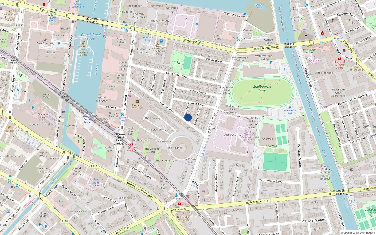 Overhead map showing the location of 36 Gordon Street, Dublin 4