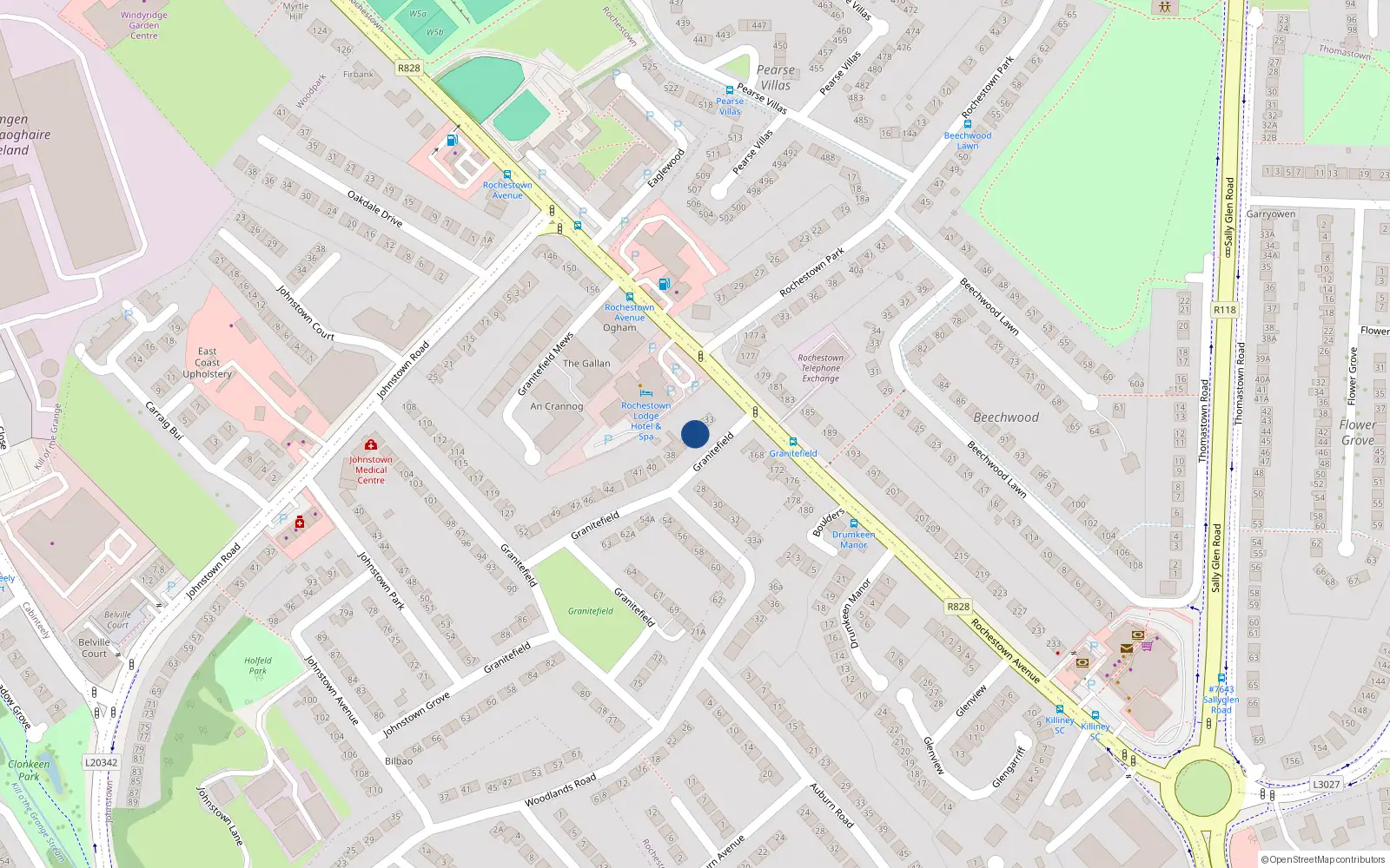 Overhead map showing the location of 36 Granitefield, Dun Laoghaire