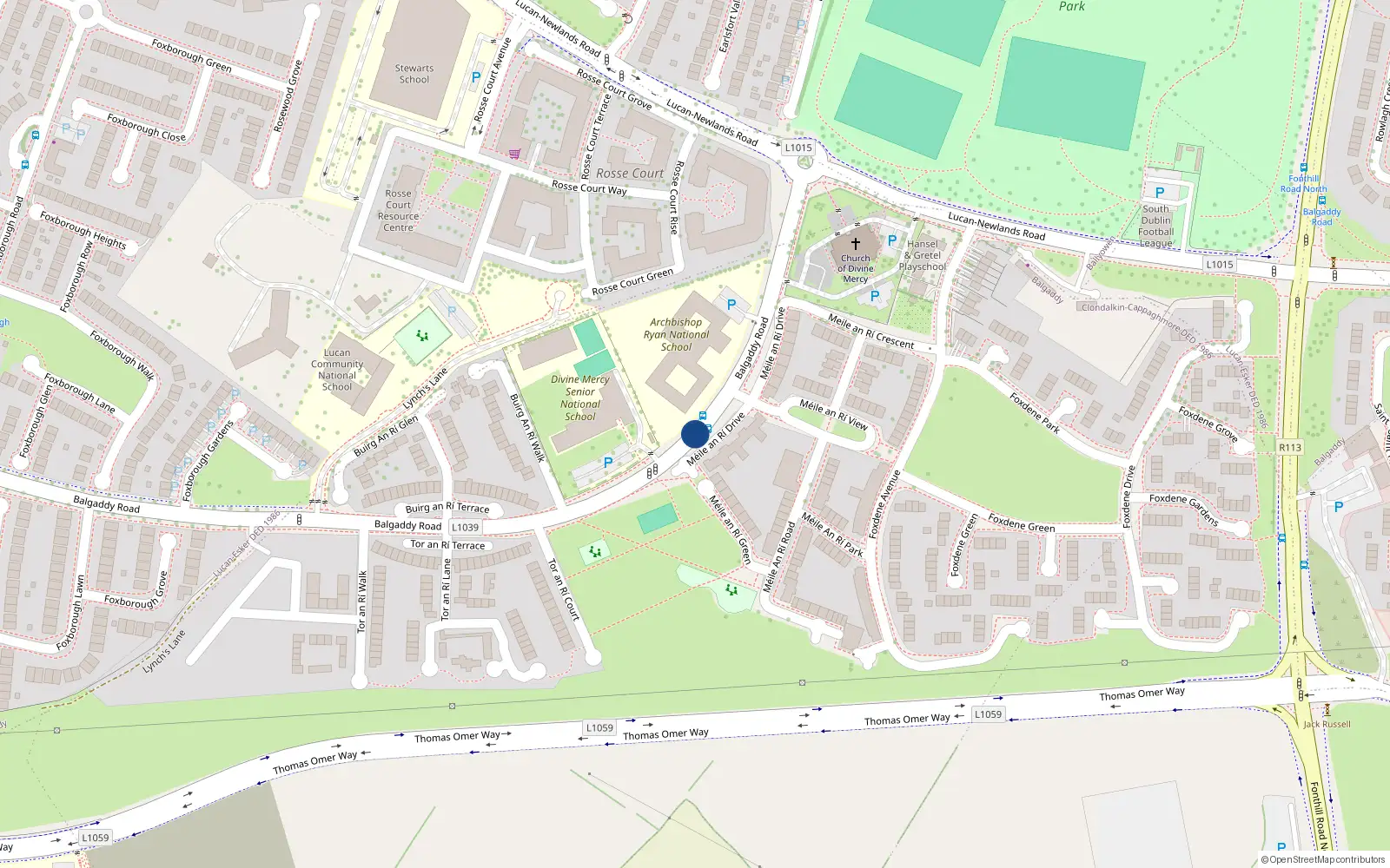 Overhead map showing the location of 36 Griffeen, Lucan, Dublin