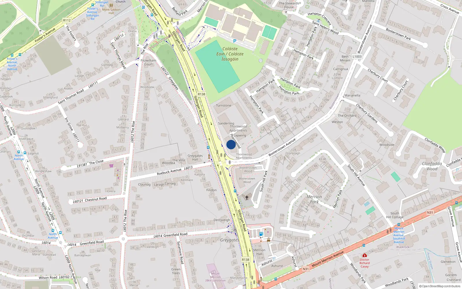 Overhead map showing the location of 36 Heron, Thornwood Booterstown Avenue, Blackrock