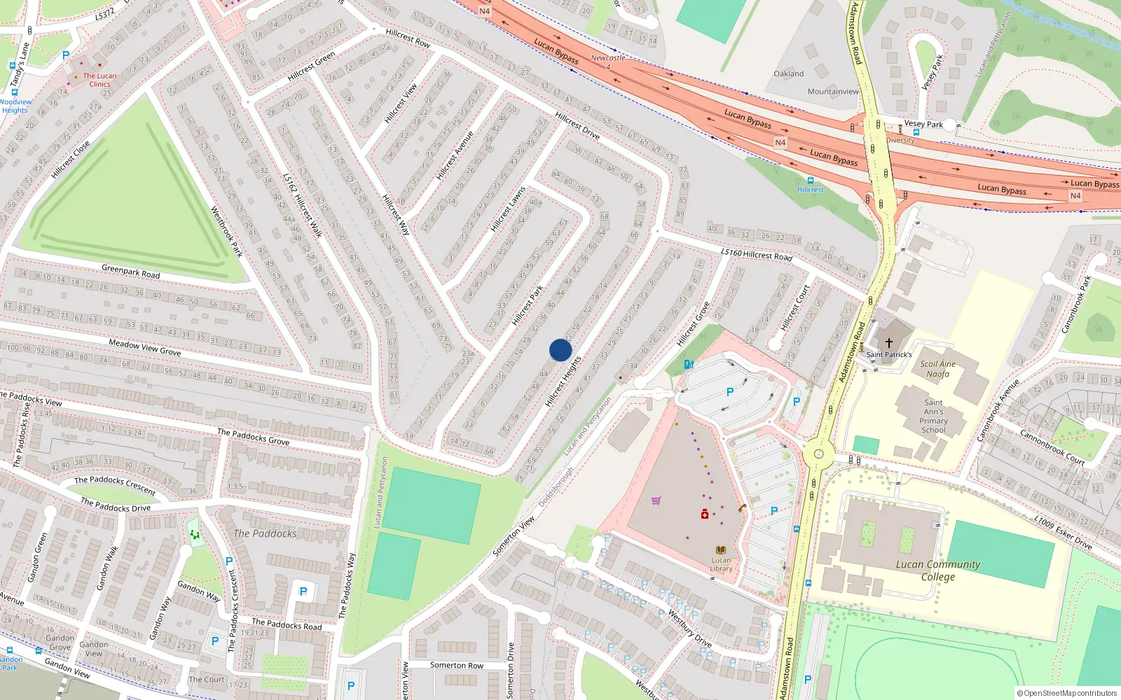 Overhead map showing the location of 36 Hillcrest Heights, Lucan, Dublin