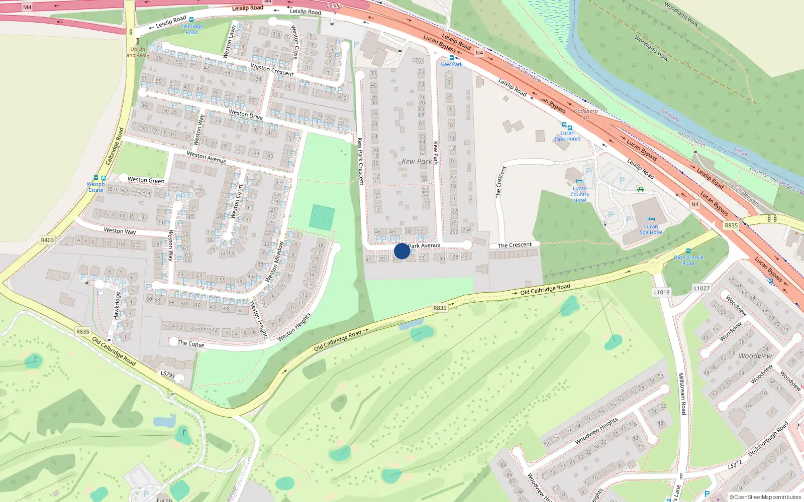 Overhead map showing the location of 36 Kew Park Avenue, Lucan