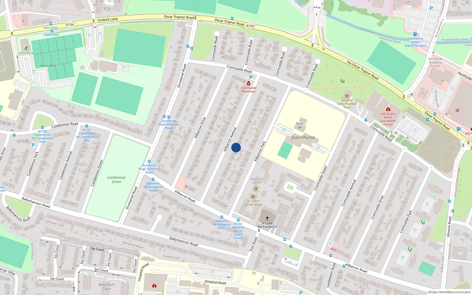 Overhead map showing the location of 36 Kilbarron Avenue, Kilmore West, Coolock Dublin 5