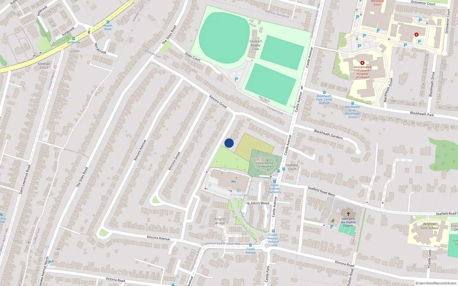 Overhead map showing the location of 36 Kincora Grove, Dublin 3
