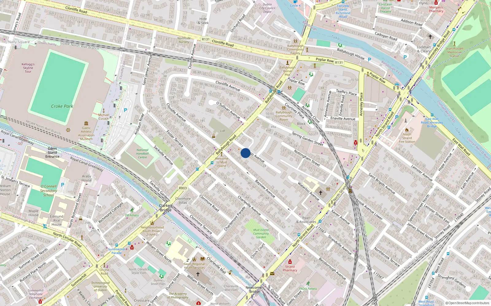 Overhead map showing the location of 36 Kings Avenue, Dublin 3