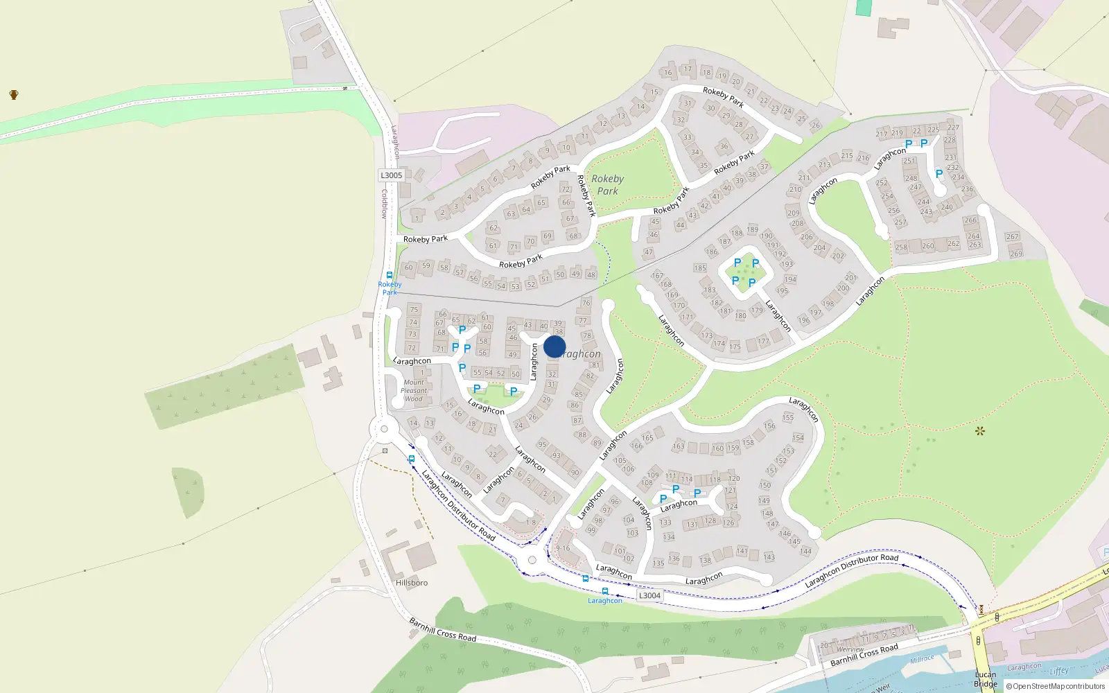 Overhead map showing the location of 36 Laraghcon, Lucan
