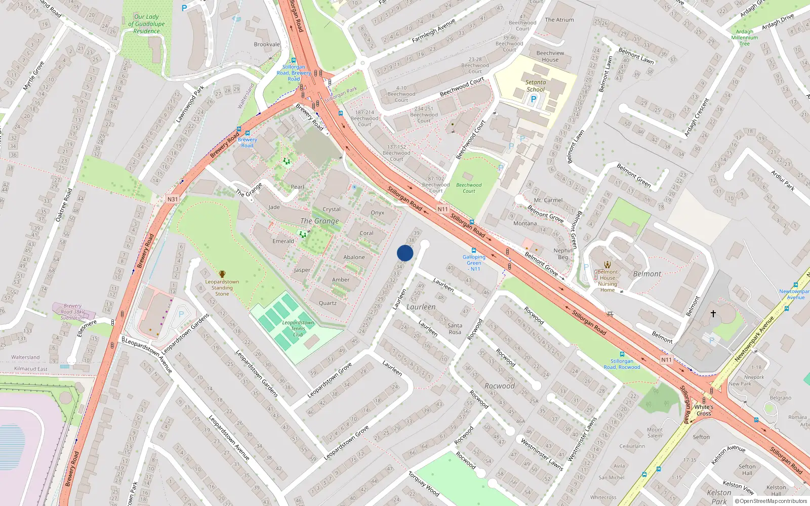 Overhead map showing the location of 36 Laurleen, Dublin