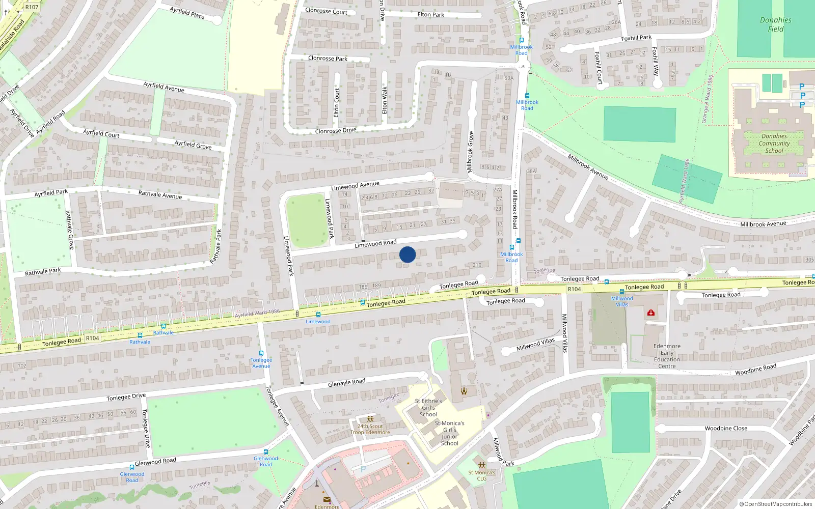 Overhead map showing the location of 36 Limewood Road, Raheny, Dublin 5