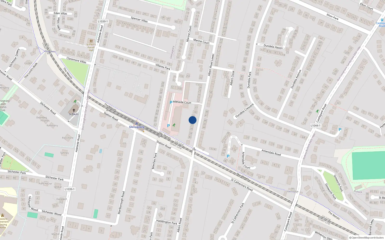 Overhead map showing the location of 36 Lr Albert Road, Sandycove, Dublin