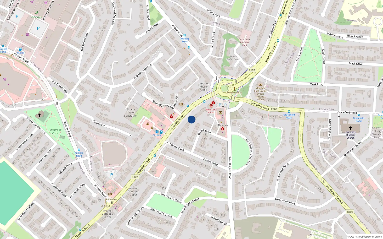 Overhead map showing the location of 36 Malahide Road, Dublin 5