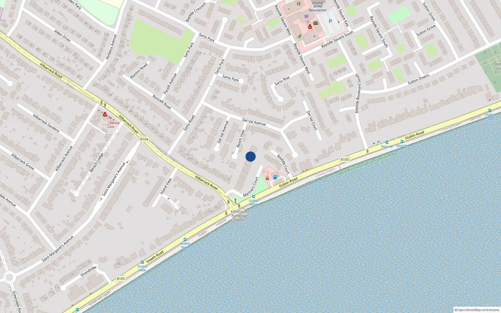 Overhead map showing the location of 36 Mariners Court, Kilbarrack Road, Kilbarrack