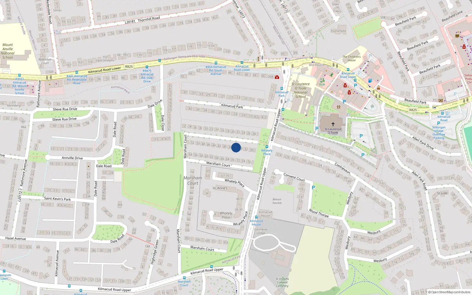 Overhead map showing the location of 36 Marsham Court, Stillorgan