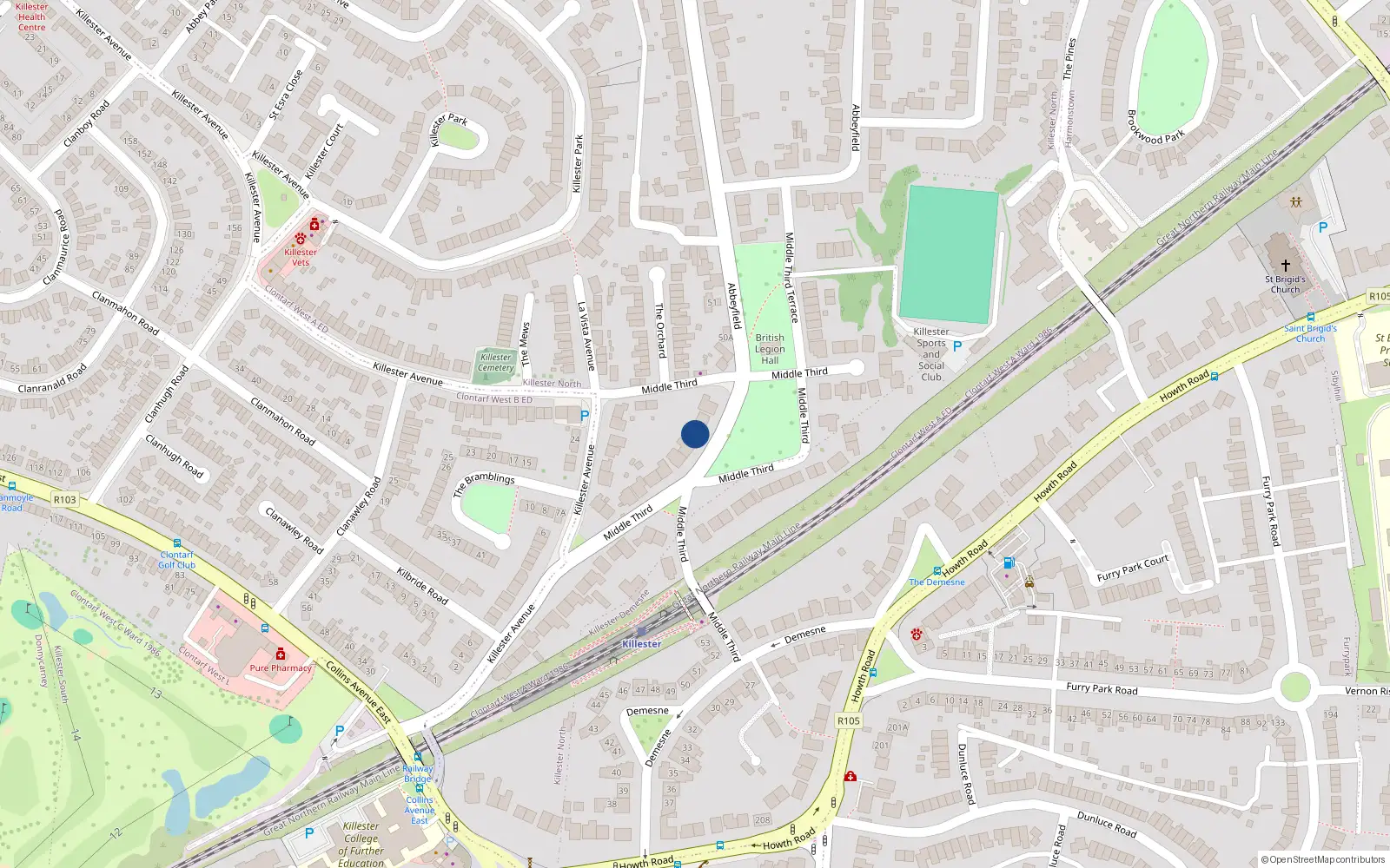 Overhead map showing the location of 36 Middle Third, Dublin 5