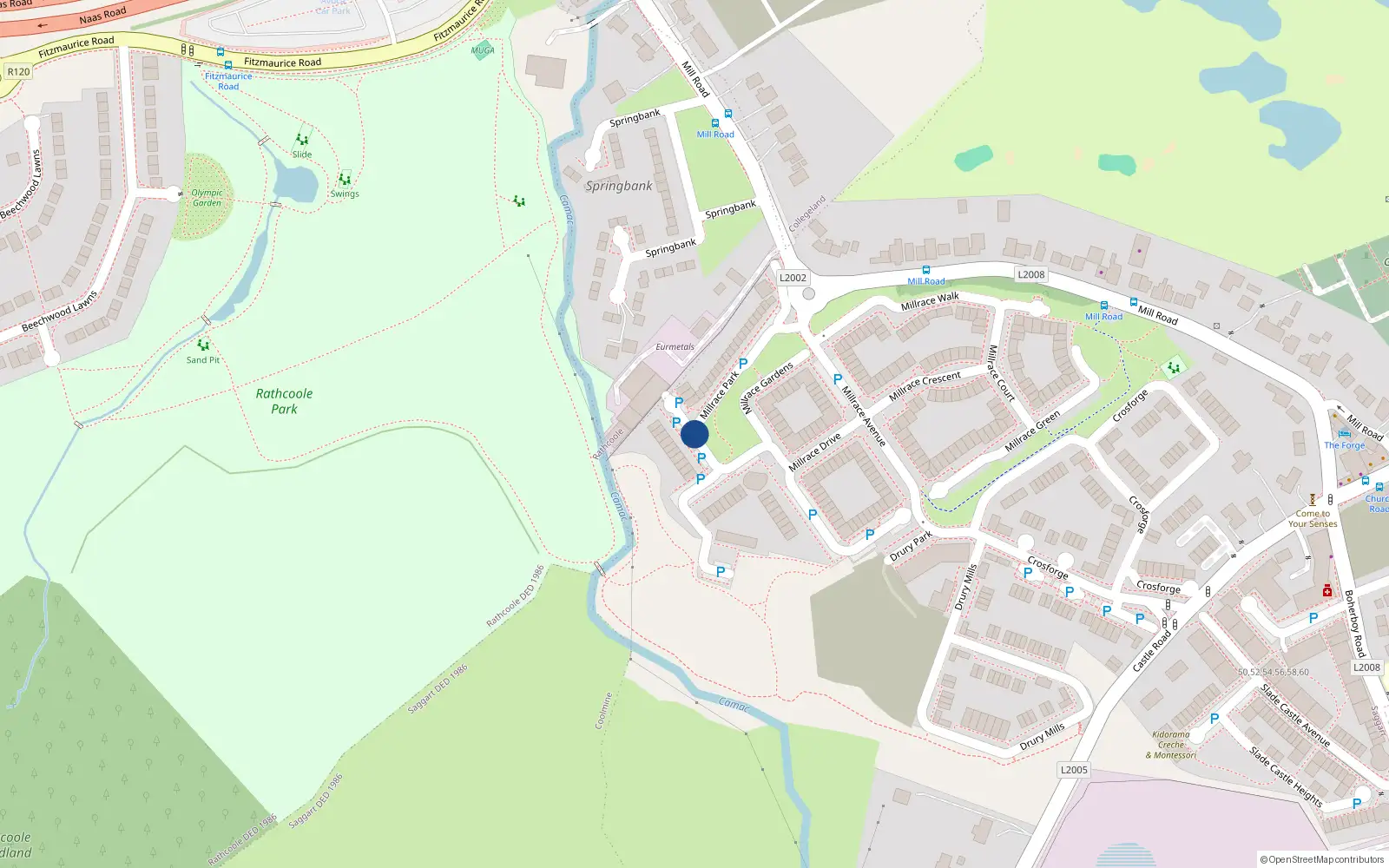 Overhead map showing the location of 36 Millrace Park, Saggart