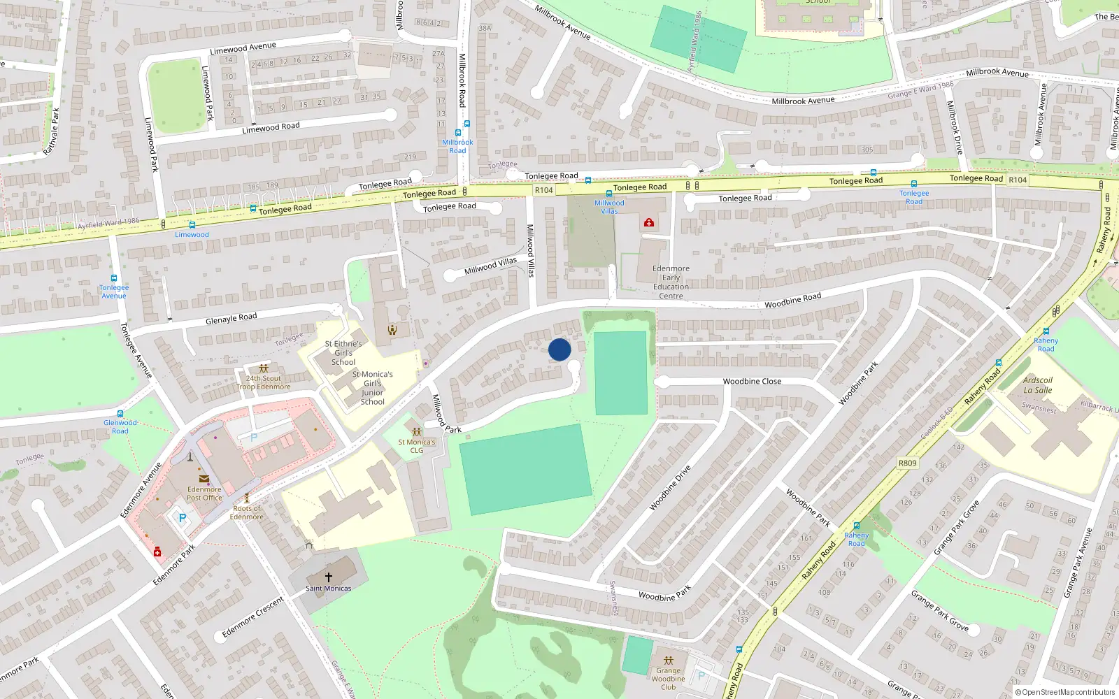 Overhead map showing the location of 36 Millwood Park, Dublin 5