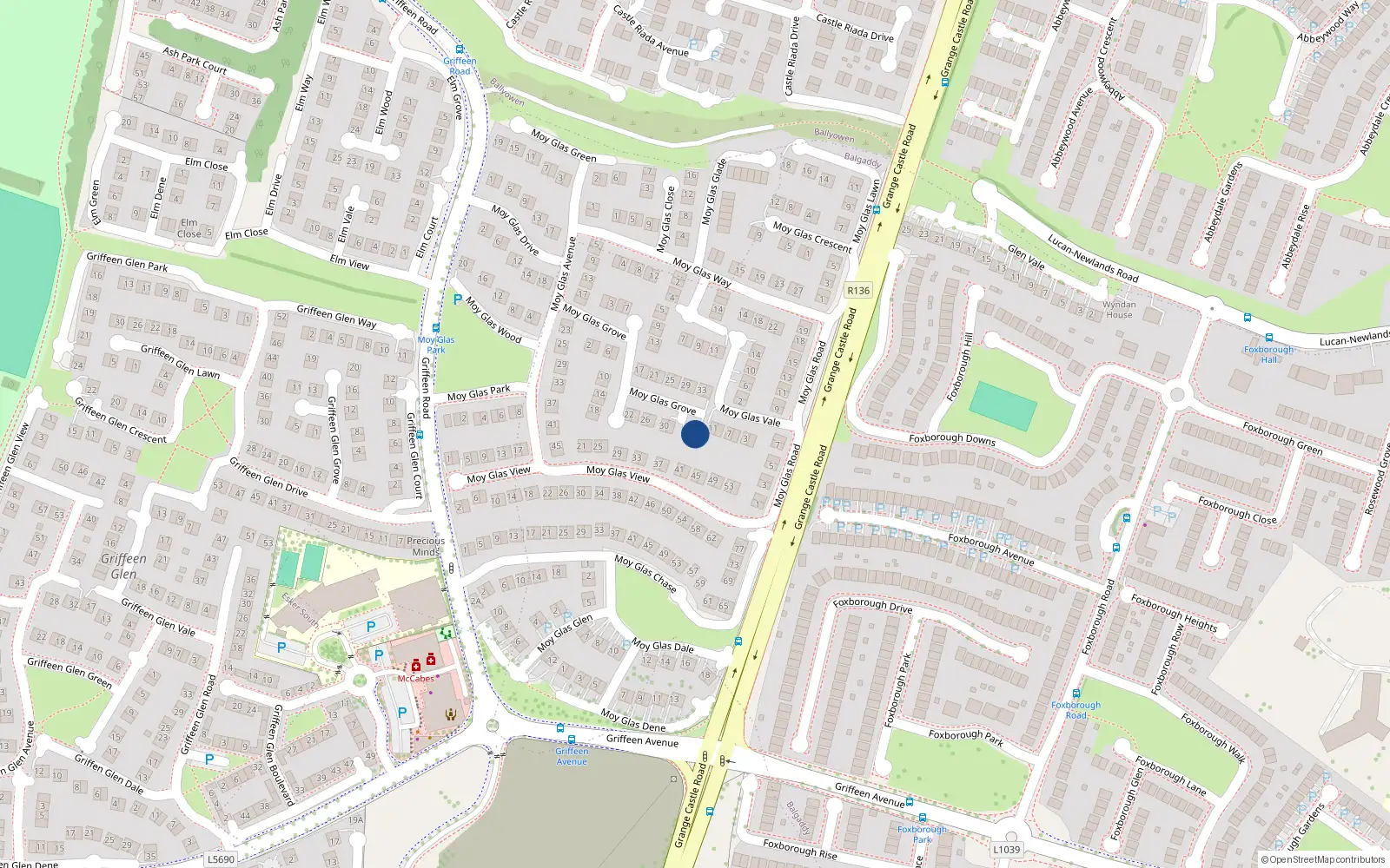 Overhead map showing the location of 36 Moy Glas Grove, Lucan