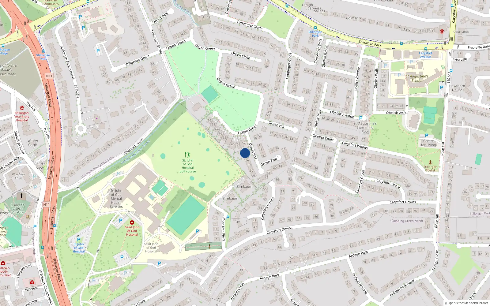 Overhead map showing the location of 36, 36 Orpen Rise, Blackrock