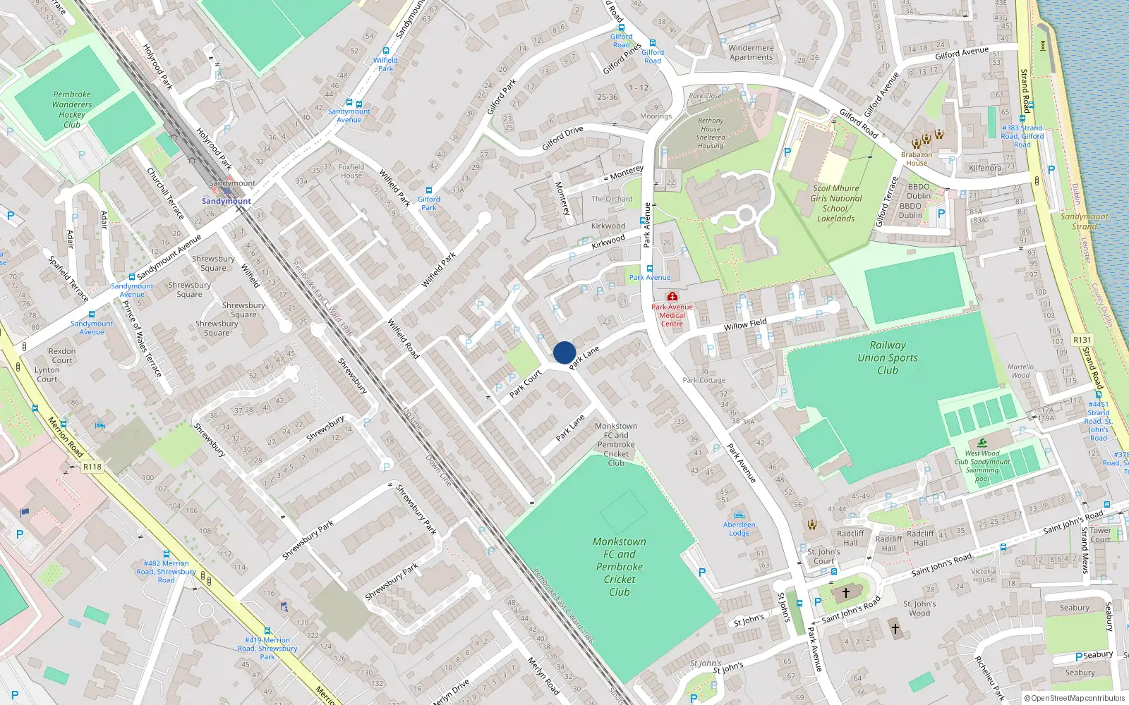 Overhead map showing the location of 36 Park Lane, Dublin 5