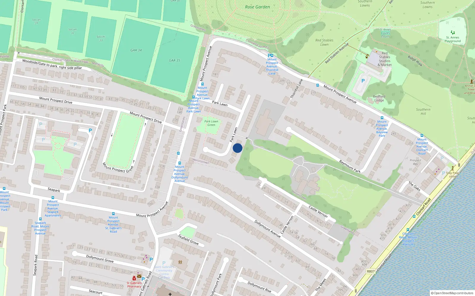 Overhead map showing the location of 36 Park Lawn, Dublin 3