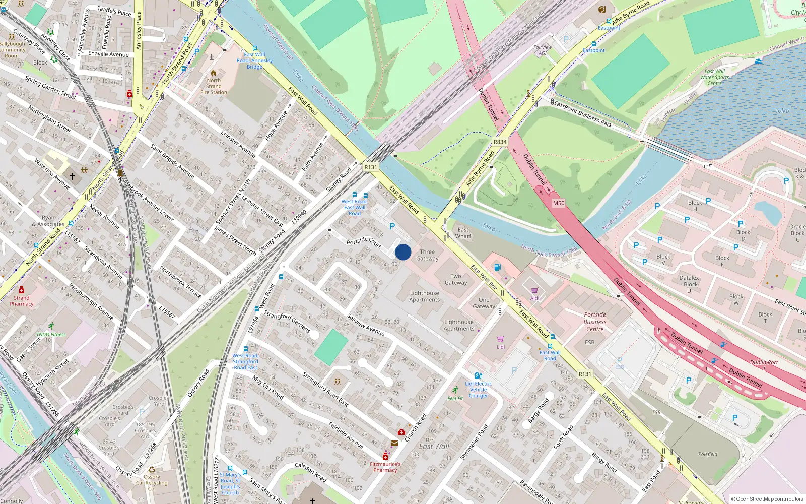 Overhead map showing the location of 36 Portside Court, East Wall, Dublin 3