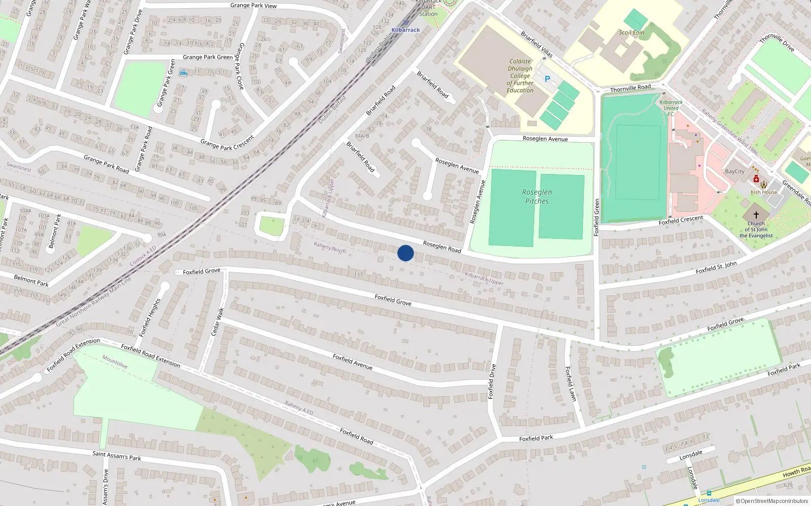 Overhead map showing the location of 36 Roseglen Road, Raheny, Dublin 5
