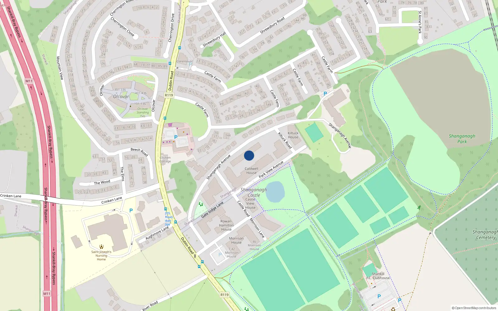 Overhead map showing the location of 36 Shanganagh Avenue, Dublin 18