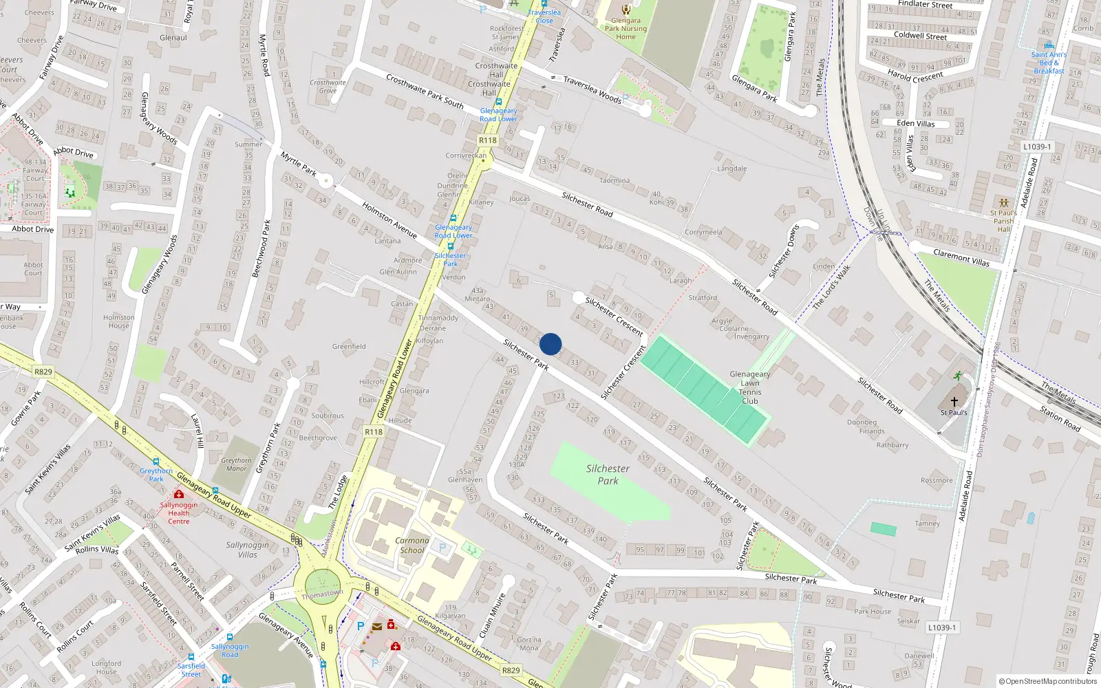 Overhead map showing the location of 36 Silchester Park, Dublin