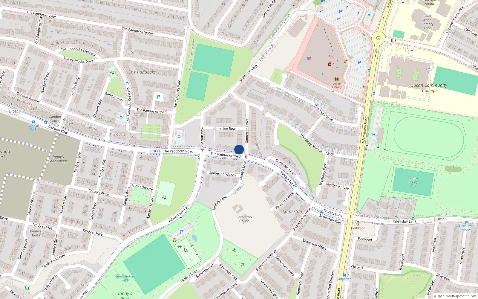 Overhead map showing the location of 36 Somerton Drive, Newcastle Road, Lucan