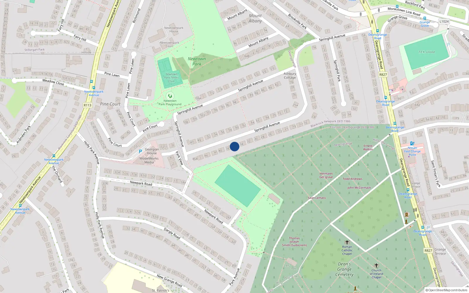 Overhead map showing the location of 36 Springhill Avenue, Deansgrange, Blackrock