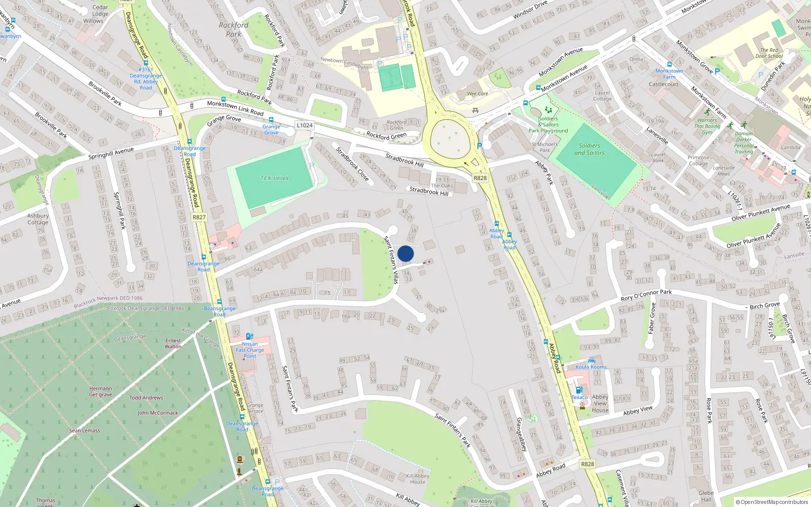 Overhead map showing the location of 36 St Fintan's Villas, Deansgrange, Co Dublin
