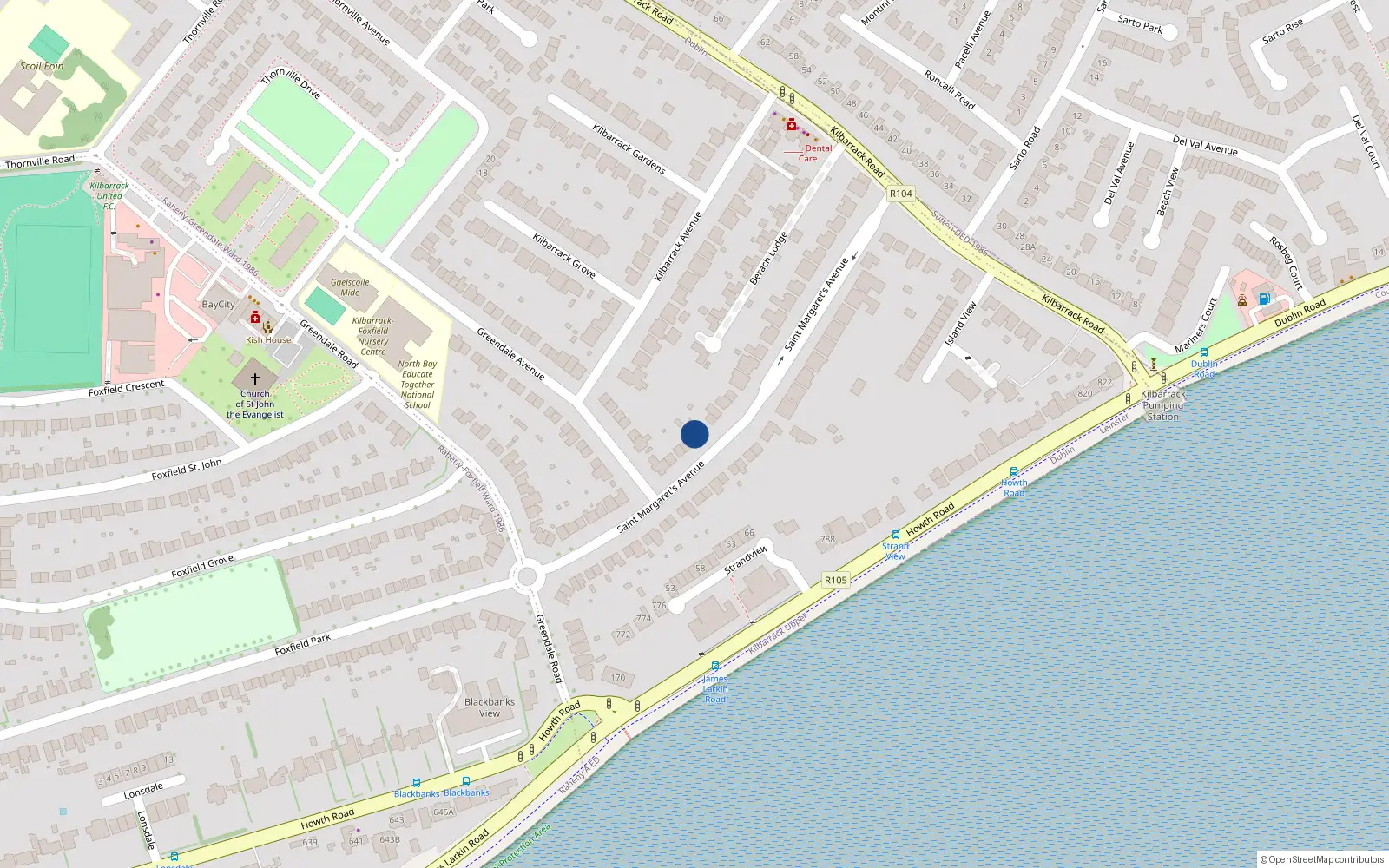 Overhead map showing the location of 36 St Margarets Avenue, Raheny, Dublin 5