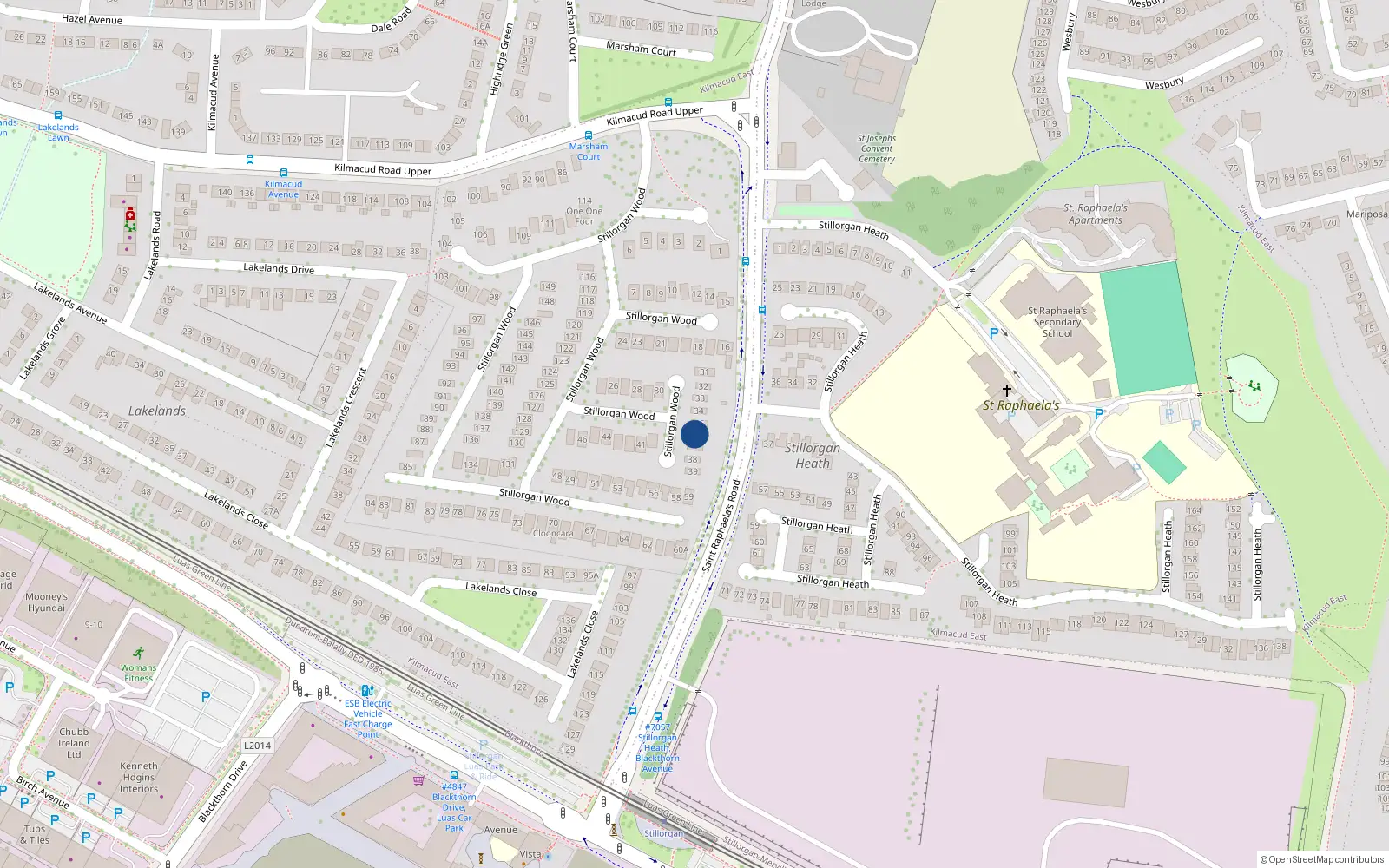 Overhead map showing the location of 36 Stillorgan Wood, Kilmacud Road Upper, Stillorgan