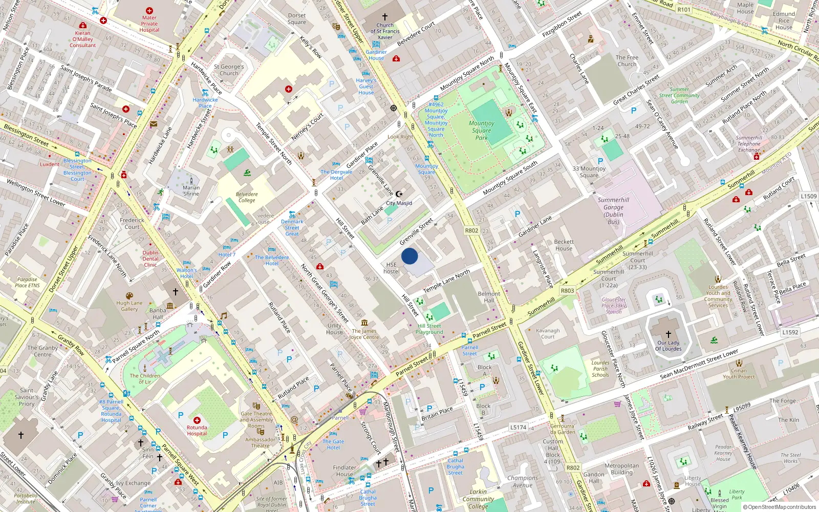 Overhead map showing the location of 36 Temple Place, Grenville St, Dublin 1