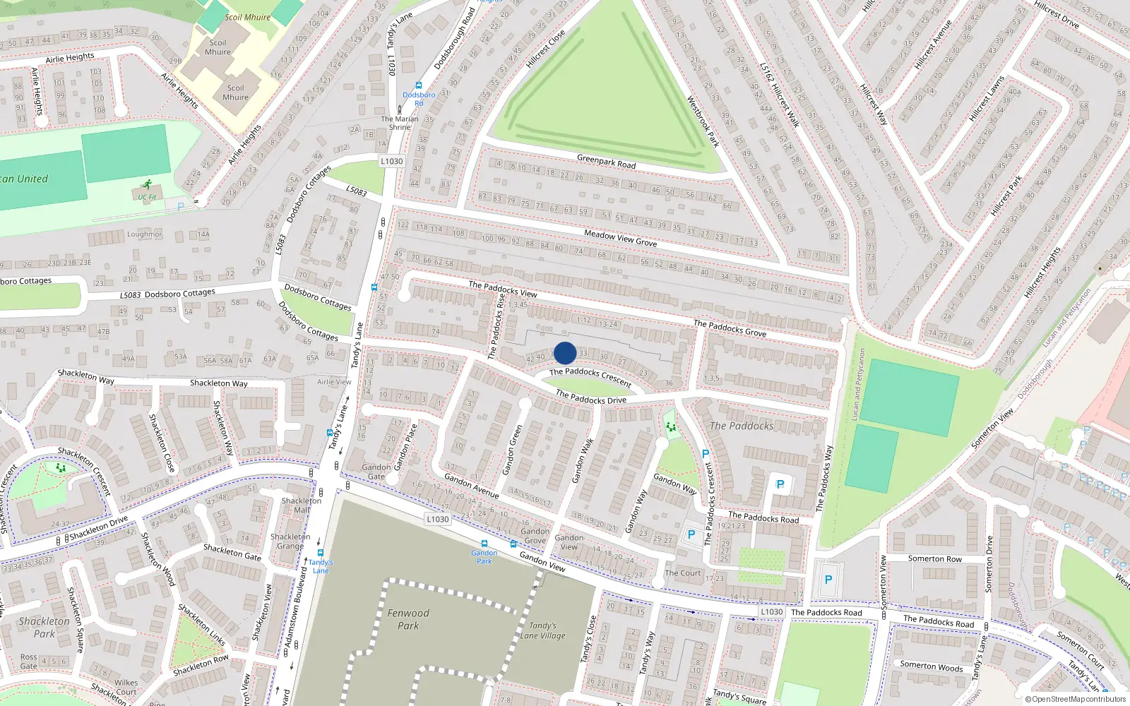 Overhead map showing the location of 36 The Paddocks Crescent, Lucan
