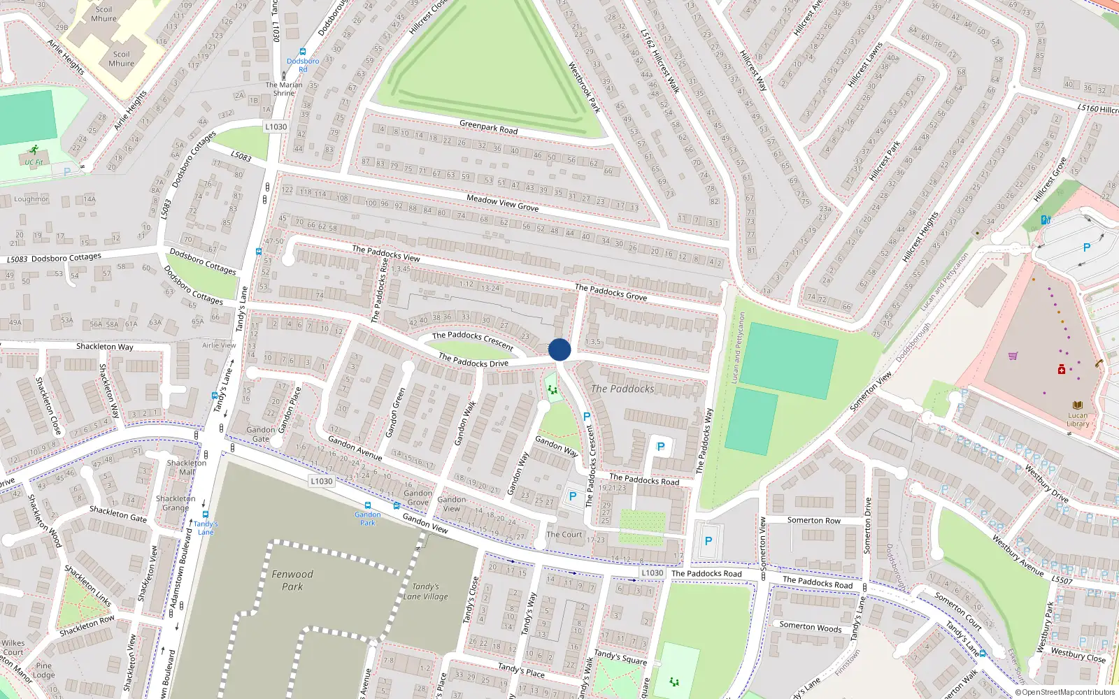 Overhead map showing the location of 36 The Paddocks Drive, Lucan