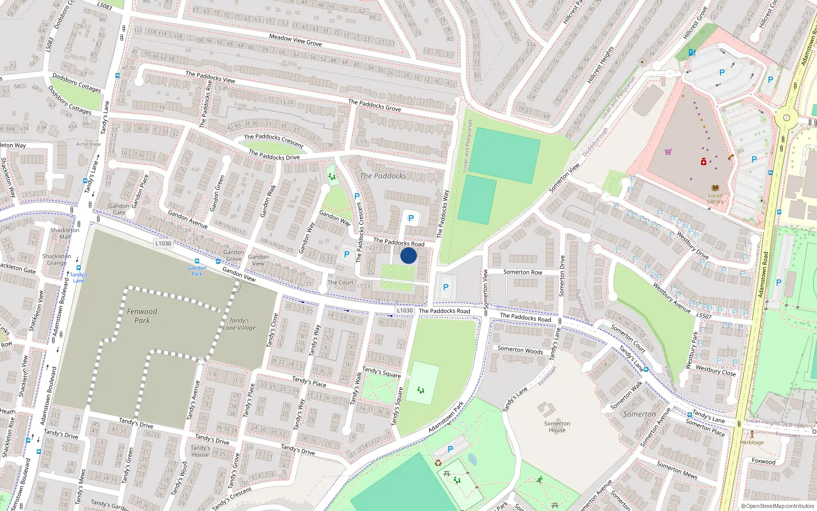 Overhead map showing the location of 36 the Paddocks Square, Adamstown, County Dublin