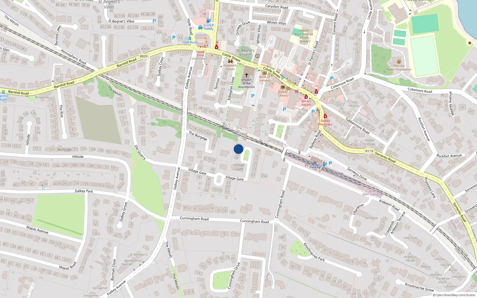Overhead map showing the location of 36 the Village Gate, Dalkey, Co Dublin